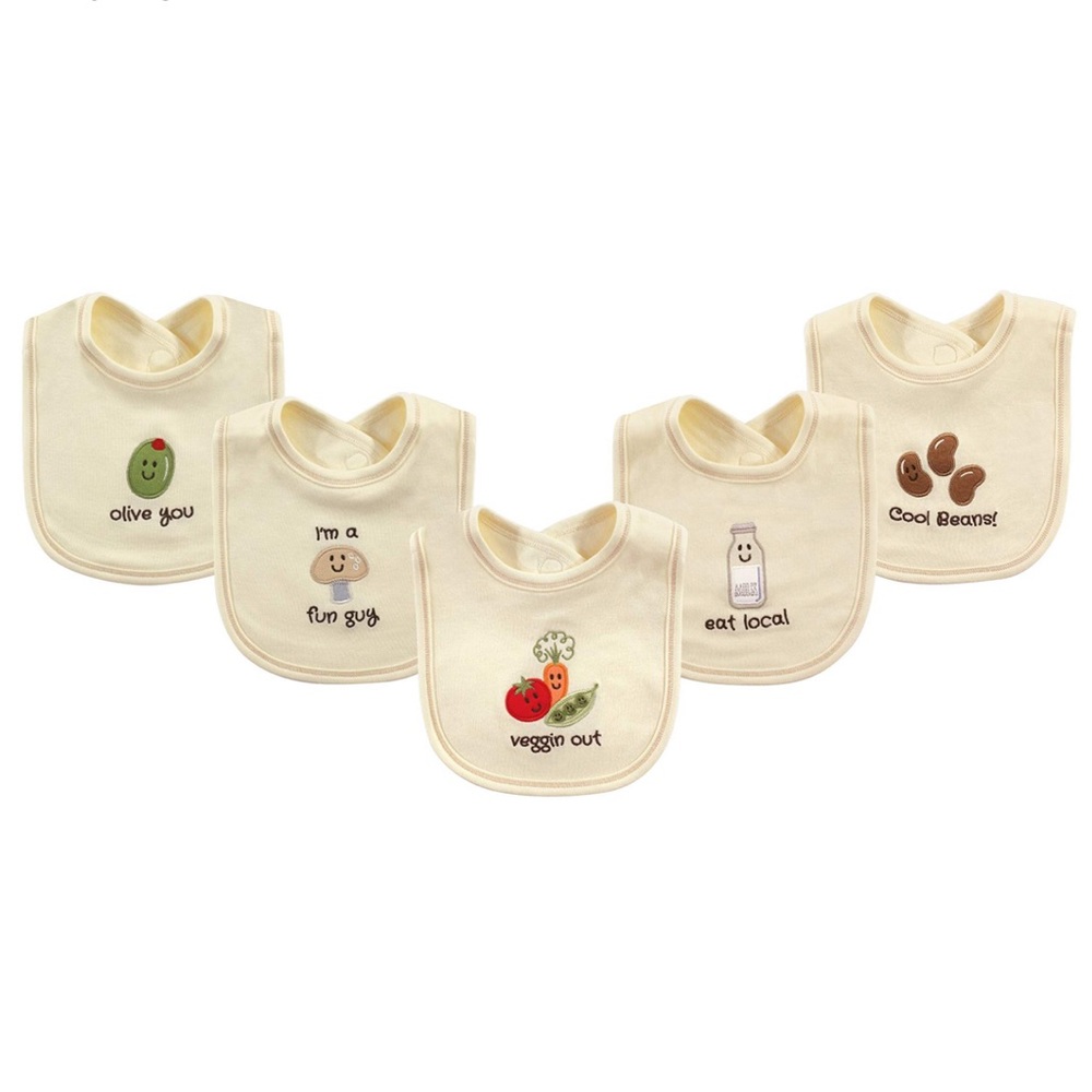 Set of Five Organic 100% Cotton Veggie Bibs